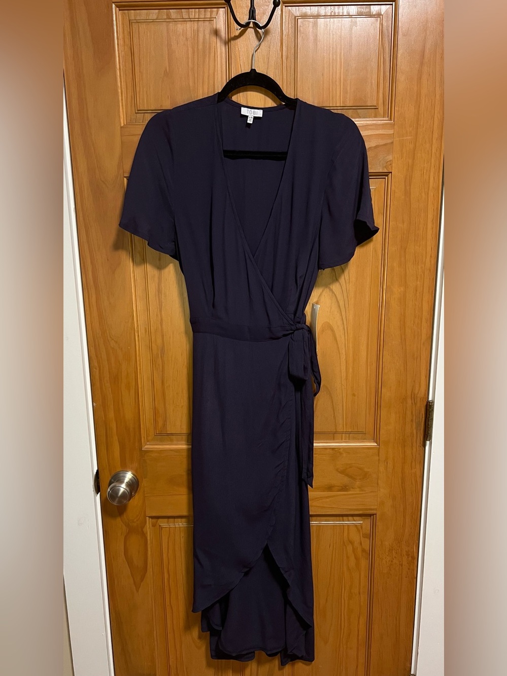 Tobi Navy Tie-Waist Wrap Midi Dress